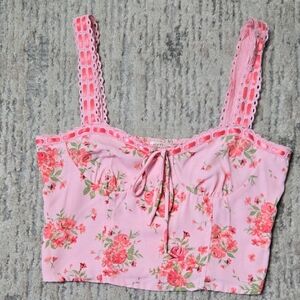 Floral Pink Lace Corset Style Women's Tank Top Size Large Boho Fairy Girly